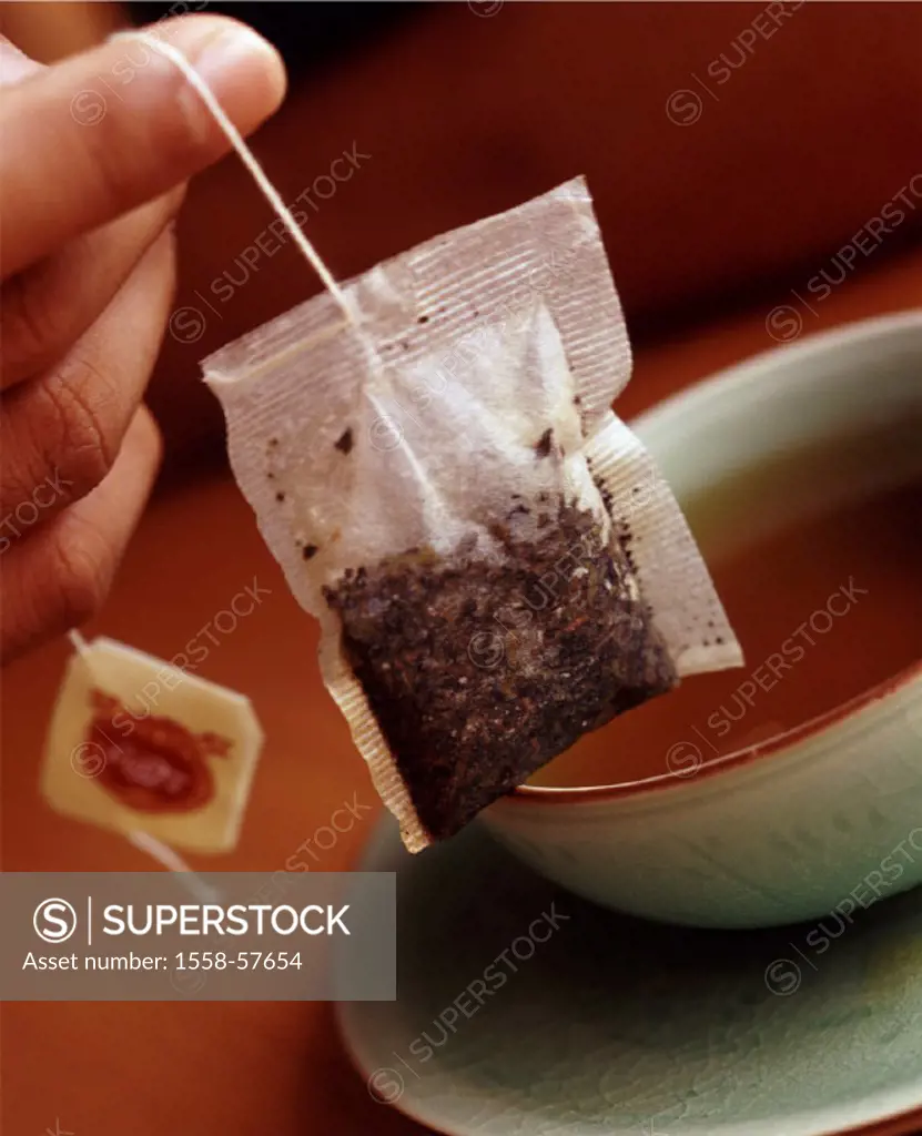 Teacup, men´s hand, bags, drink tea