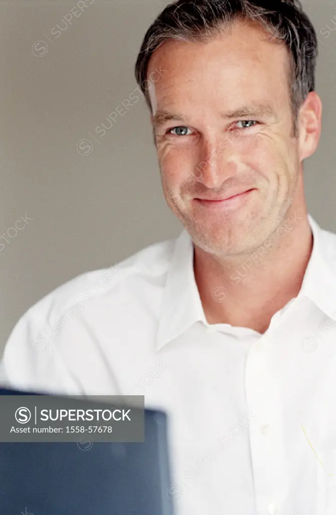 Man, laptop, smiles, portrait