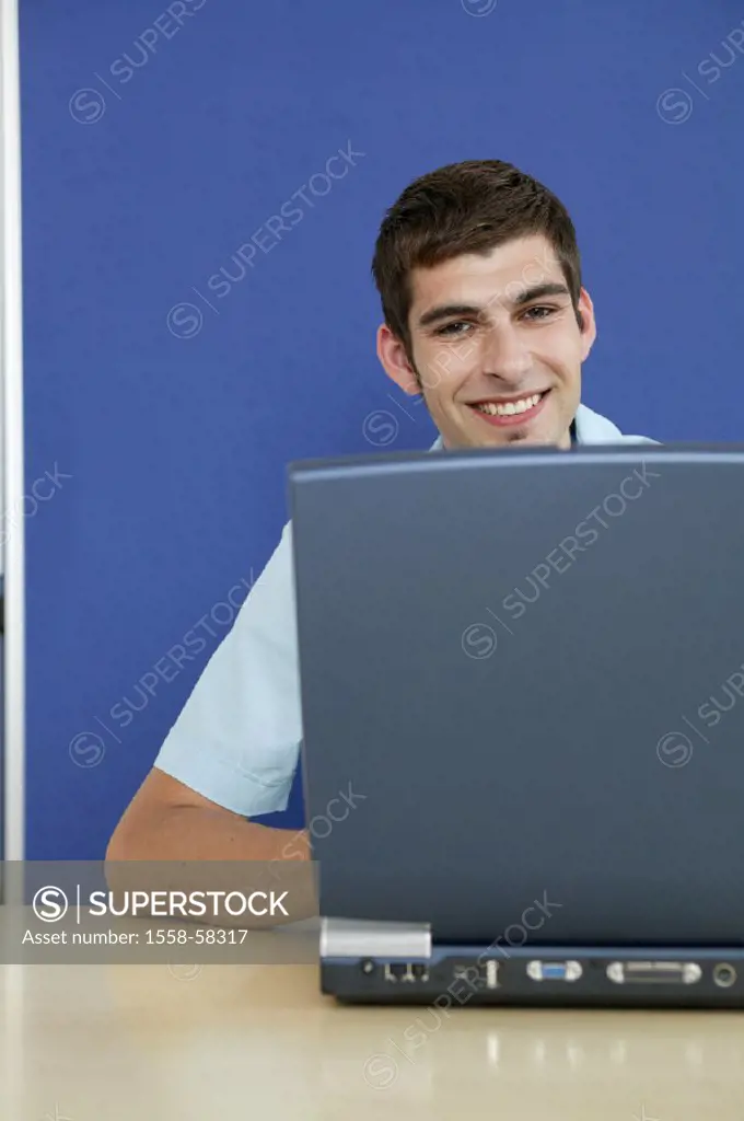 Man, young, smiles, Notebook