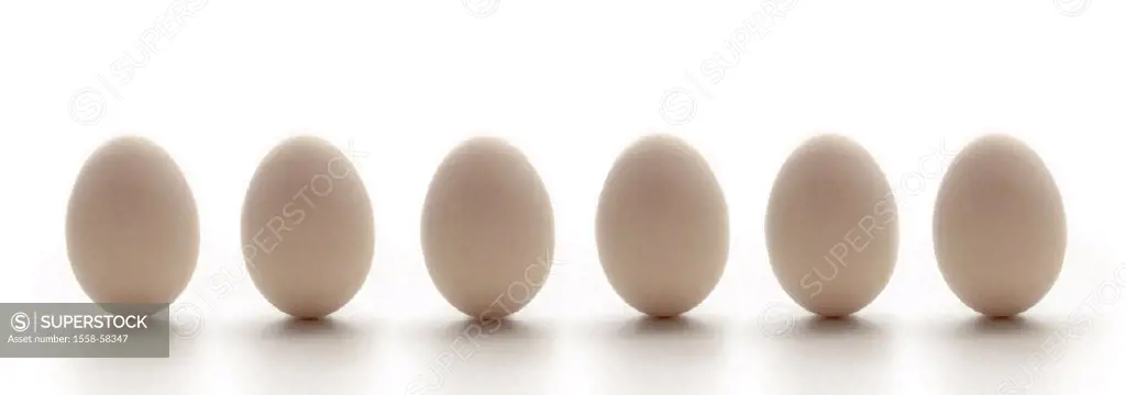 Eggs, six, side by side