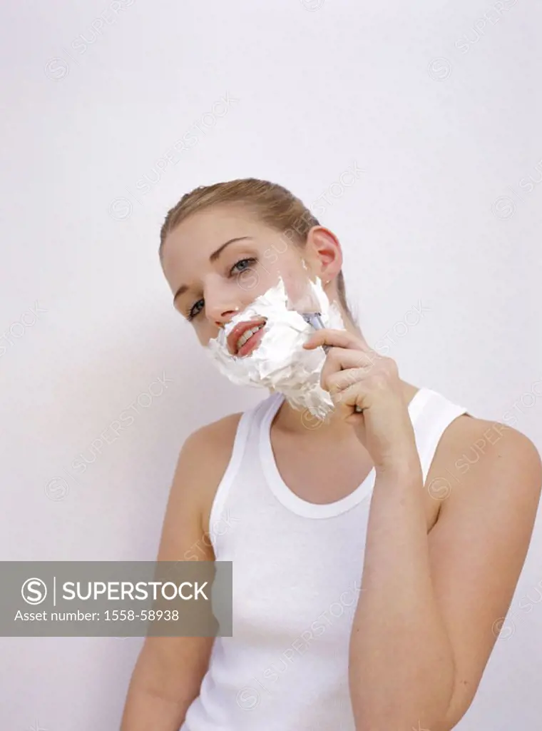 Woman, face, Halbporträt, shaves   Feminist, Beauty, beauty, young, 20 years, androgenic, personal hygiene, care, shave, Nassrasur, face care, face sh...