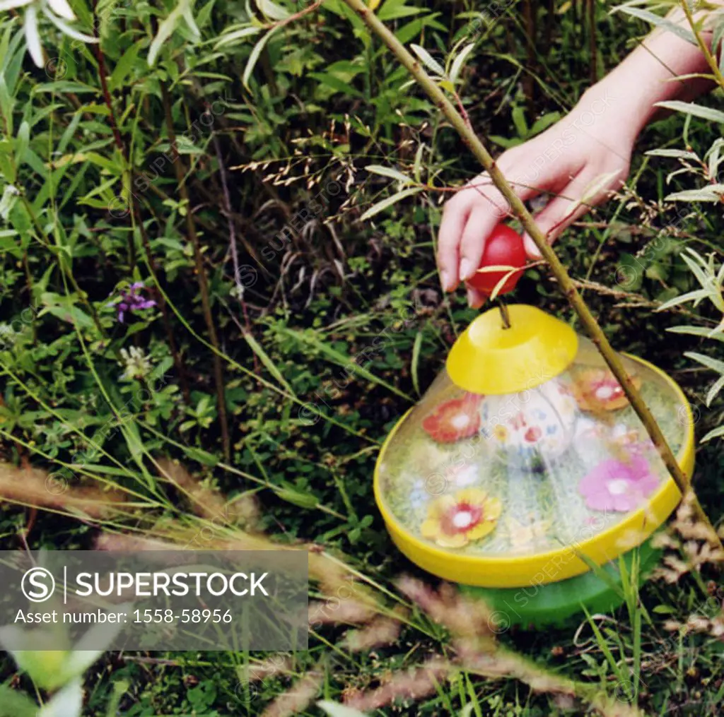 Forest ground, toy, gyroscopes,  Women hand  Forest, plants, detail, toy, game, plays, turns, circles, rotation, underground, inappropriate, childhood...