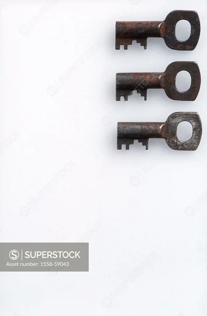 Key, old, rusts   locks, opens, obstructs, protection, security, closes, locks, unlocks, worn out, three, concept, equality, order, sorting, quietly l...