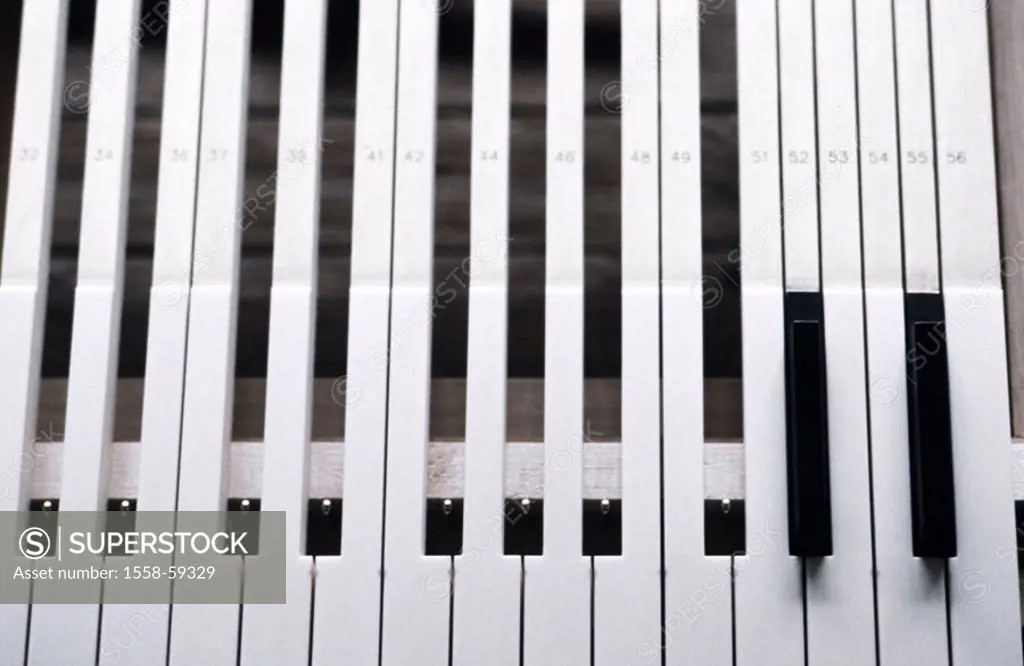 Organ, montages, buttons, detail,   black-and-white, organ keyboard, digits, keyboard, keyboard, organ buttons, music, music instrument, instrument, t...