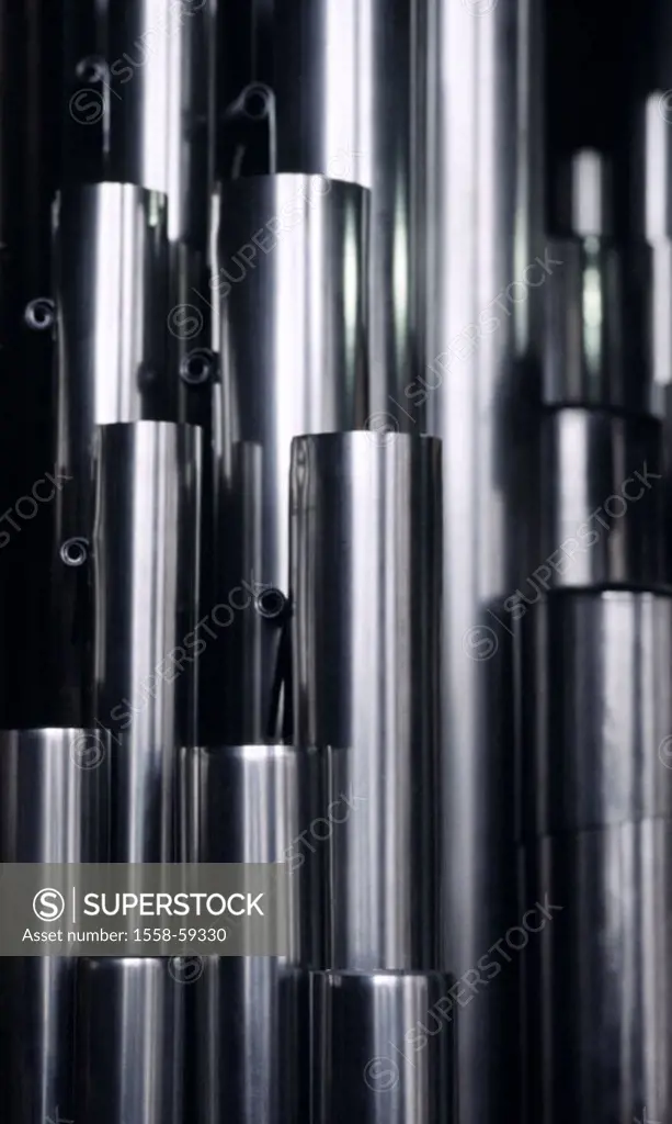 Organ pipes, detail,   Metal whistles, silvery, pipe work, staggered, graduation, strung, organ, music, music instrument, instrument, touch-tone instr...