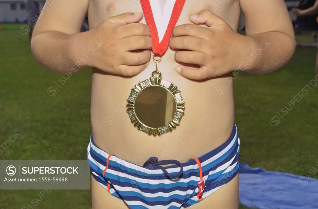 Free bath, boy, trunks, stands,  Gold medal, detail,  Child, toddler, 3 - 5 years, bath clothing, roved, childhood, experience, bathes, swims, swimmin...