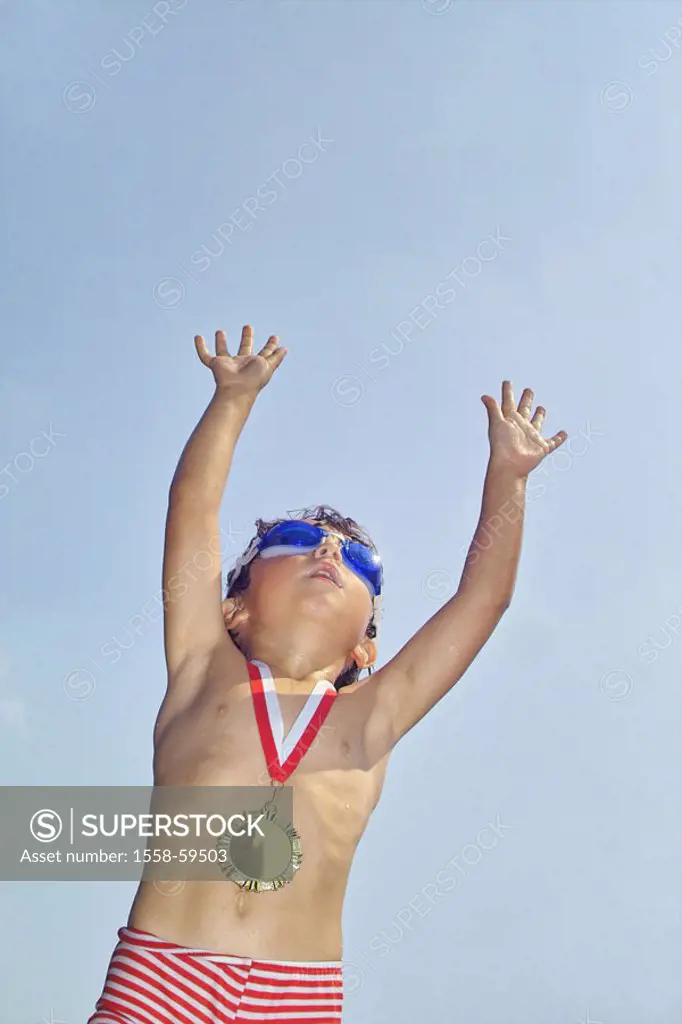 Give birth, swimming glasses, Goldmedaille,  Trunks, stands, gesture, high-looks  Child, toddler, 3 - 5 years, bath clothing, roved, childhood, experi...