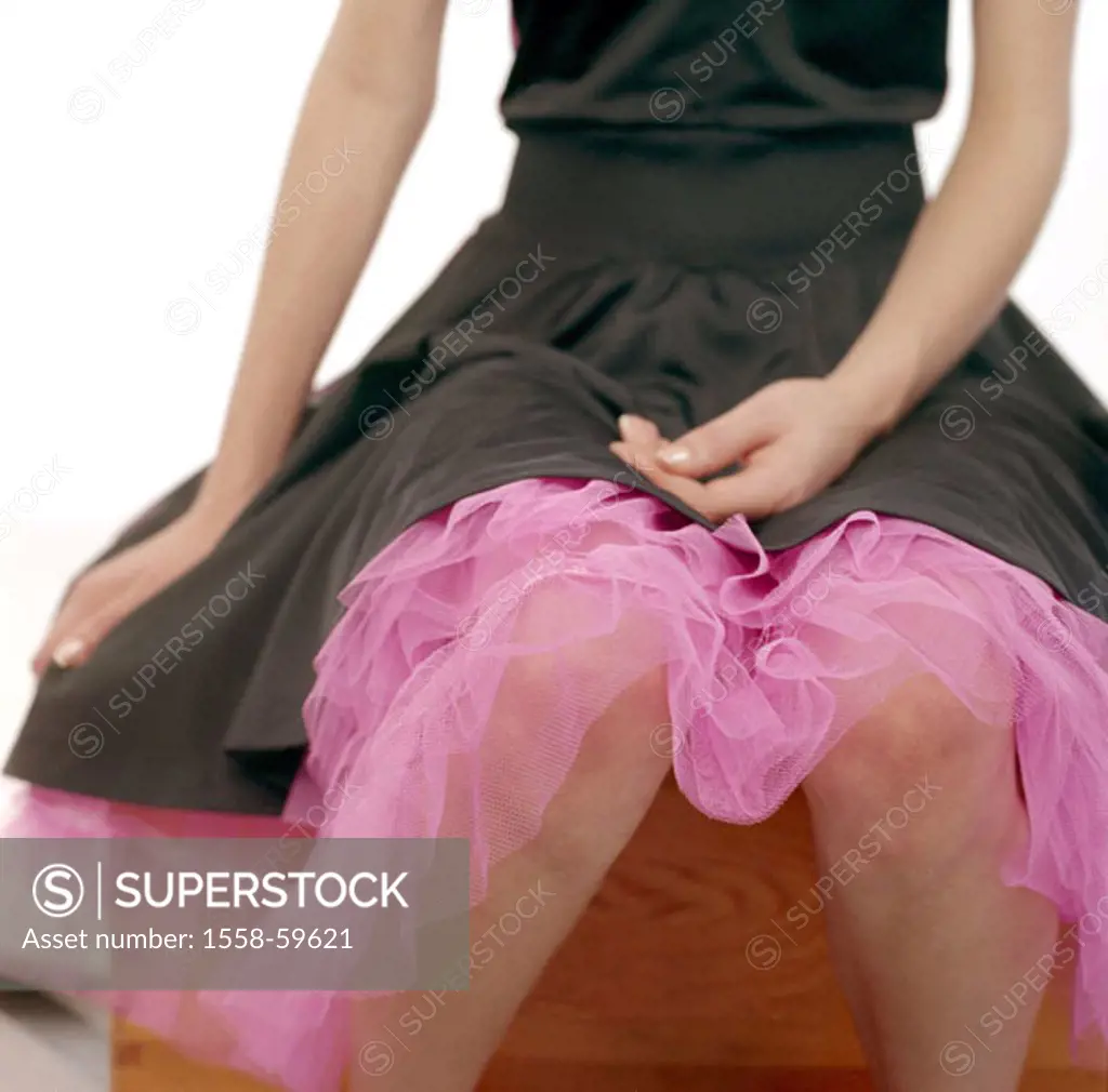 Woman, dress, petticoat, sits,  broached  Dancer, ballerina, skirt black, underskirt, tulle, pink, rest, pause, rests, recovers, waits, tediously, bor...