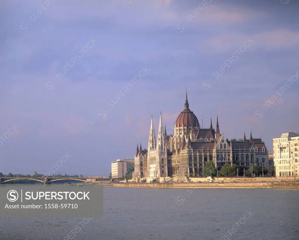 Hungary, Budapest, view at the city,  Parliament, river Danube,  Europe, Central Europe, Magyar Köztársaság, city, capital, sight, landmarks, building...