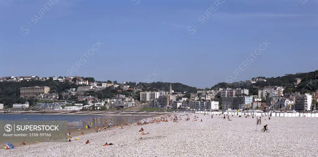 France, Normandy, Le Havre,  view at the city, beach, swimmers  Europe, République Française, northwest France, Département Seine-Maritime, city, dest...