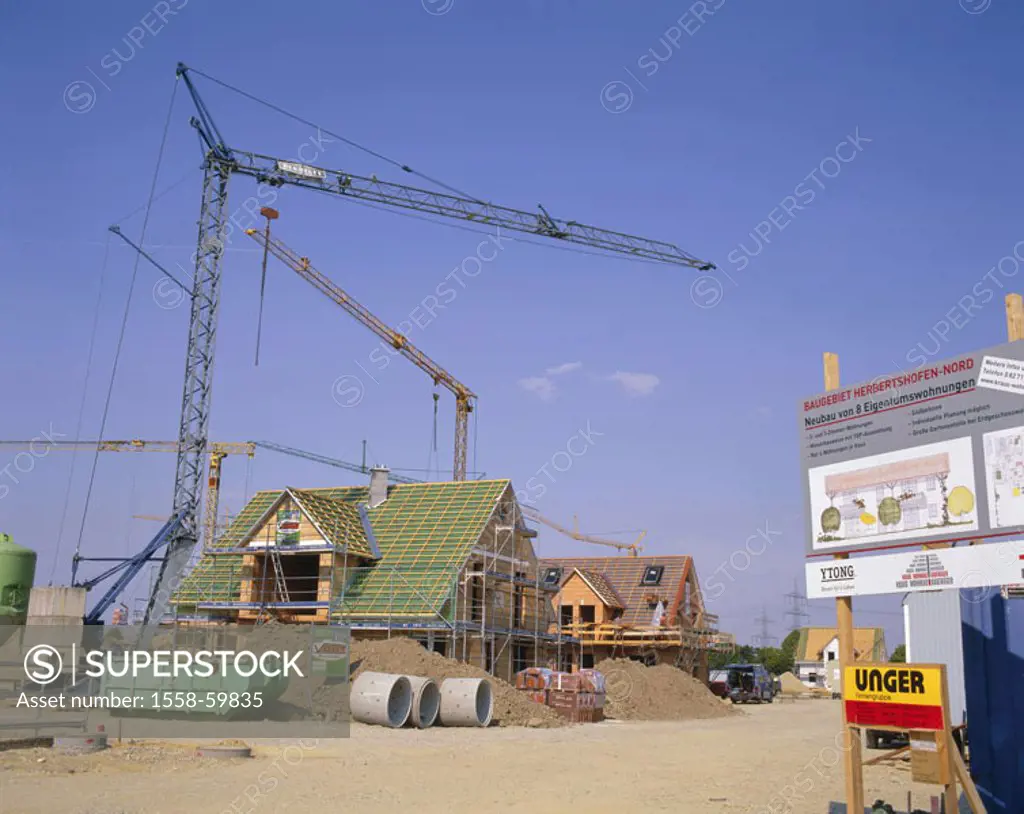 development area, multiple-family dwellings,  Building site, crane,   Residences, shell, frameworks, residential area, residential area, houses, house...