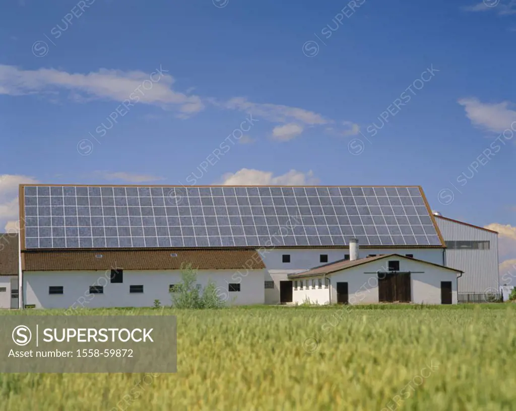 Farm, stall buildings, roof,  Sun collectors  Agriculture, stall, solar, solar roof, solar cells, solar collector, solar energy, solar energy, sun col...