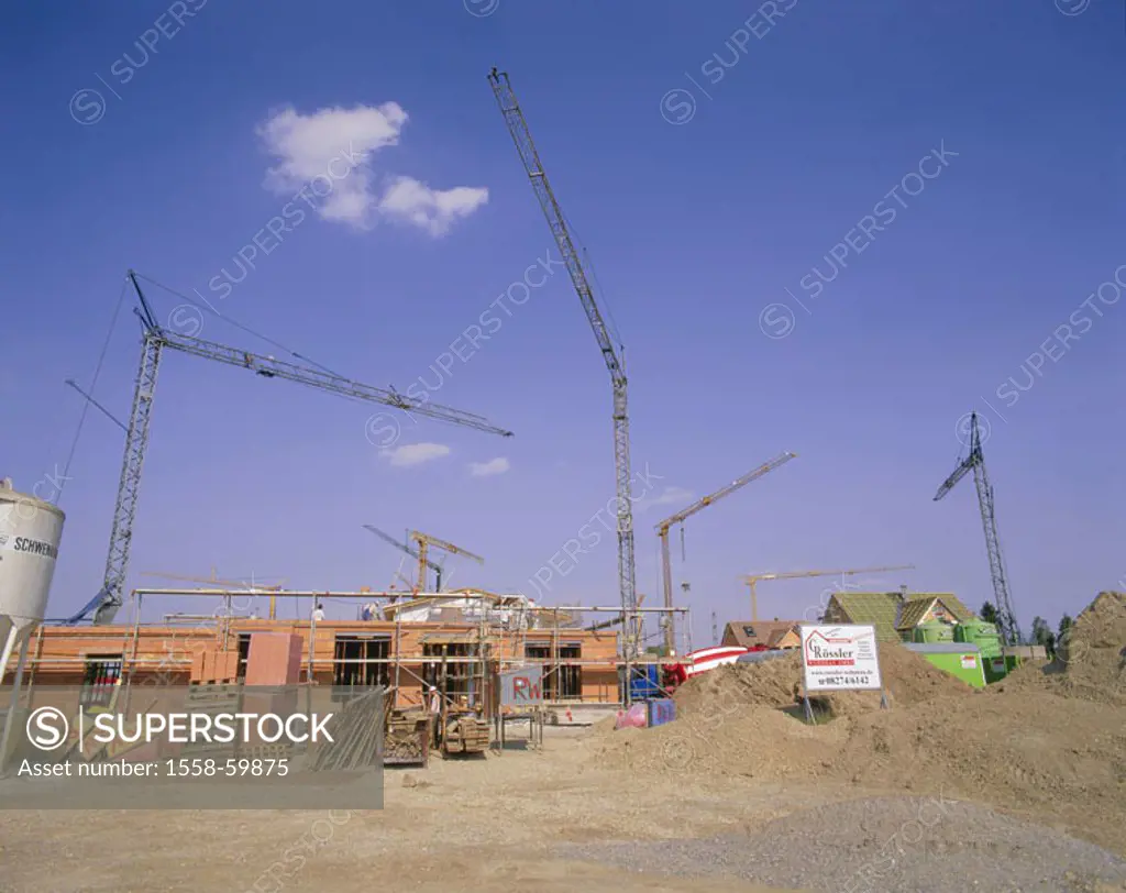 development area, multiple-family dwellings,  Building site, crane,  Residences, shell, frameworks, residential area, residential area, houses, home, ...