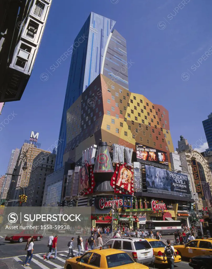 USA, New York city, Eight avenue,  skyscrapers, street, multilane, taxis,  Crosswalks, passer-bys, North America,  United States of America, city, cit...