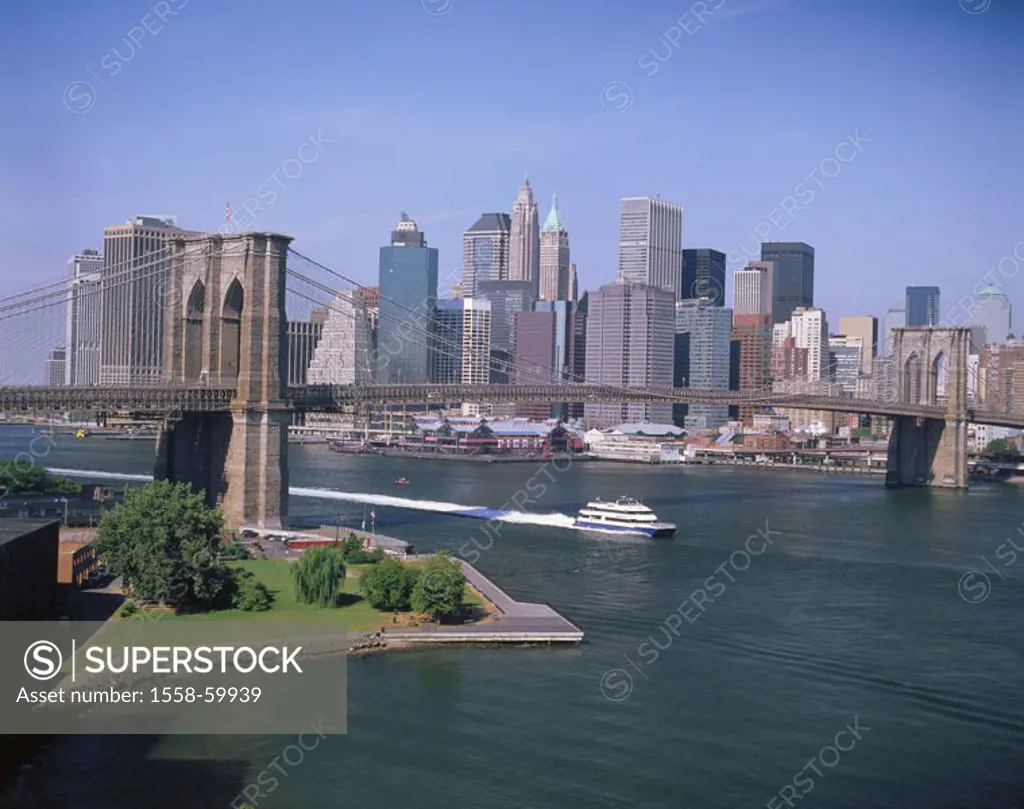 USA, New York city, Downtown,  Manhattan, view at the city, Brooklyn  Bridge North America,  United States of America, city, city metropolis district,...