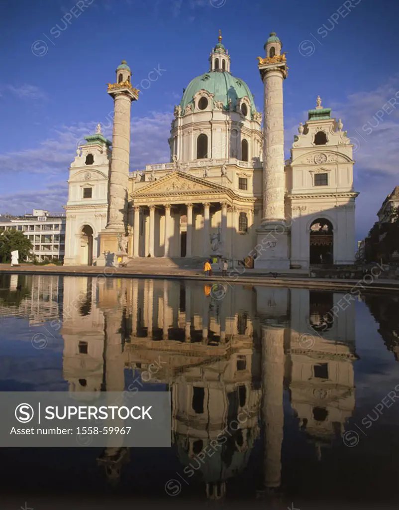Austria, Vienna, Karlskirche, Basins  Europe, street of the emperors and kings, capital, city, culture city, church, chapel, sacral construction, mast...