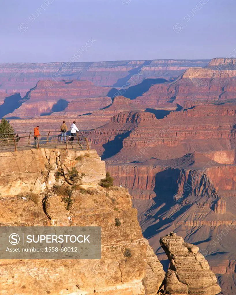USA, Arizona, Grand Canyon National  Park, South Rim, overlook,  Tourists, view from behind, North America,  United States of America, national park, ...