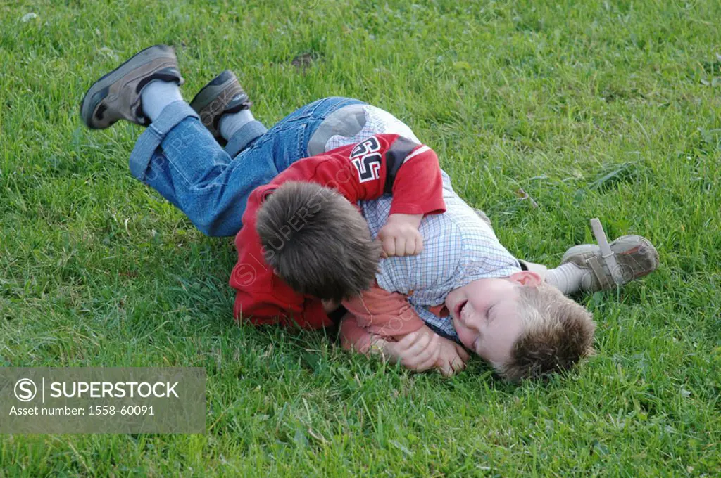 Meadow, boys, playing, brawling   5 years, children, friends, friendship, game, dispute, Difference, disagreement, strength fairs, playfully, scuffles...