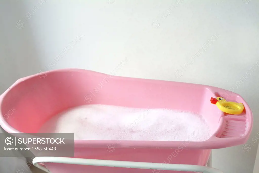 Baby bathtub, Seifenablage,  Thermometers, duck form,  Series, bathtub, baby tub, plastic tub, pink, water, bath water, foam, bath foam, bubble bath, ...