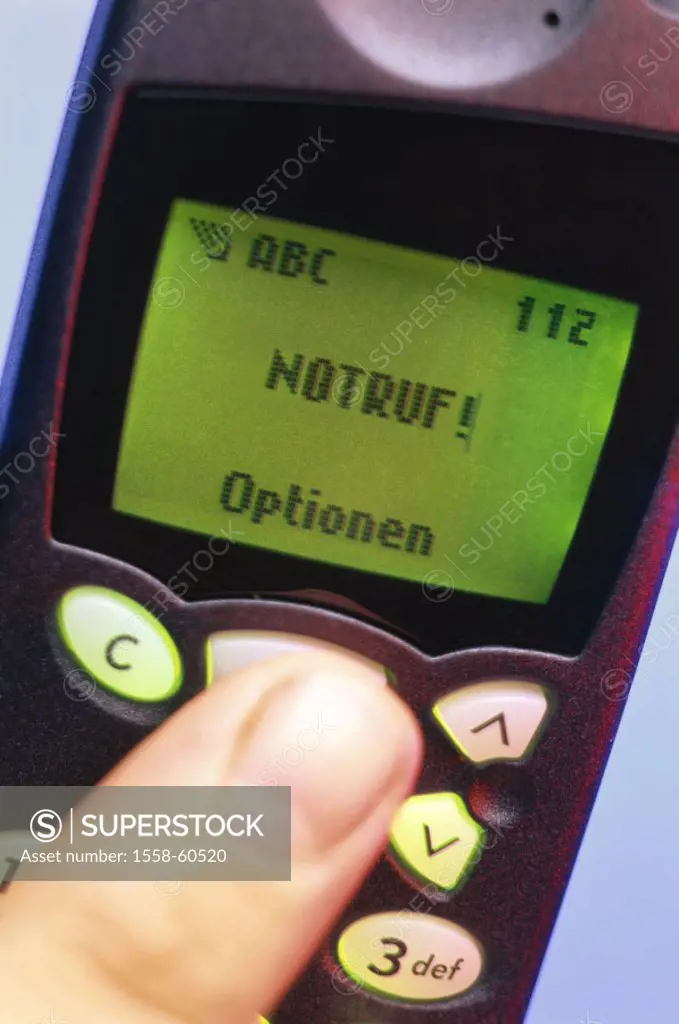 Cell phone, Notruf, 112, chooses   Hand, Funger, portable phone, buttons, communication, help, Notrufnummer, accident, emergency, cry for help, fire b...