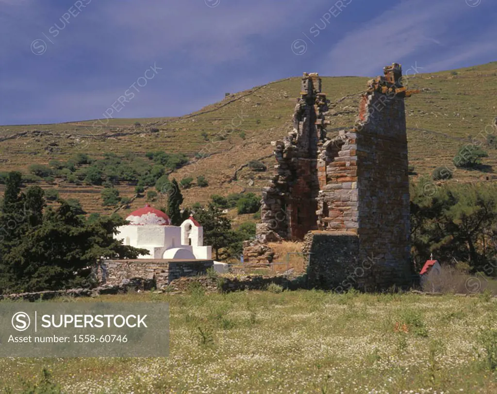 Greece, western Kykladen,  Island Kea, Pyrgos, ruin, chapel,  Europe, southeast Europe, Kykladeninsel, sight, ruins, remains, architecture, landscape,...