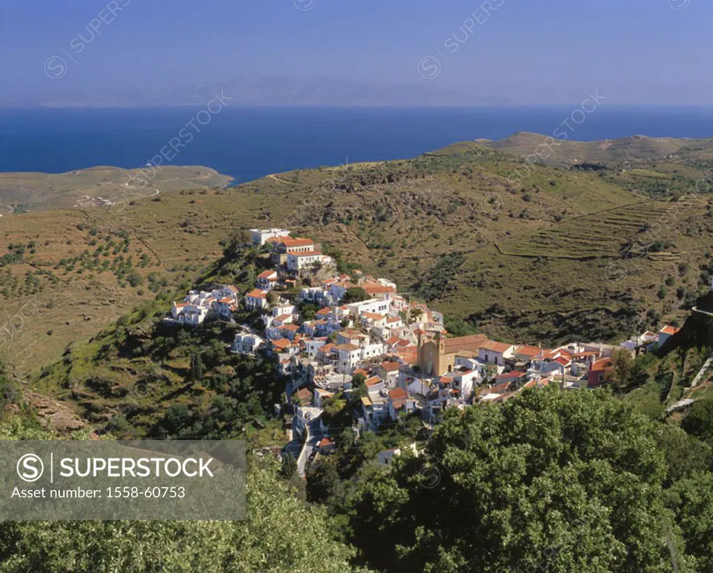 Greece, western Kykladen,  Island Kea, Ioulis, view at the city  Europe, southeast Europe, Kykladeninsel, island-inside, place, place, situation, idyl...
