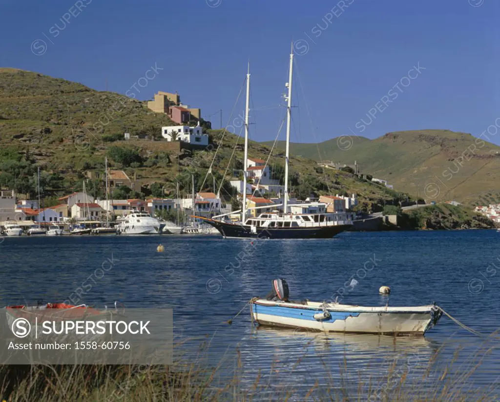 Greece, western Kykladen,  Island Kea, Orsias, skyline,  Harbor, ships, Europe, southeast Europe, Kykladeninsel, place, place, spa, resort, boats, sai...