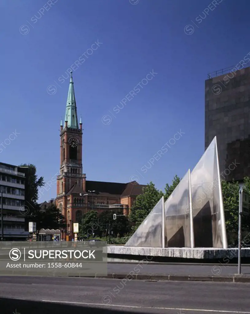Germany, North Rhine-Westphalia,  Düsseldorf, place of the German unit,  Johannes church, basins, Mackbrunnen Europe, city, center, city center, churc...