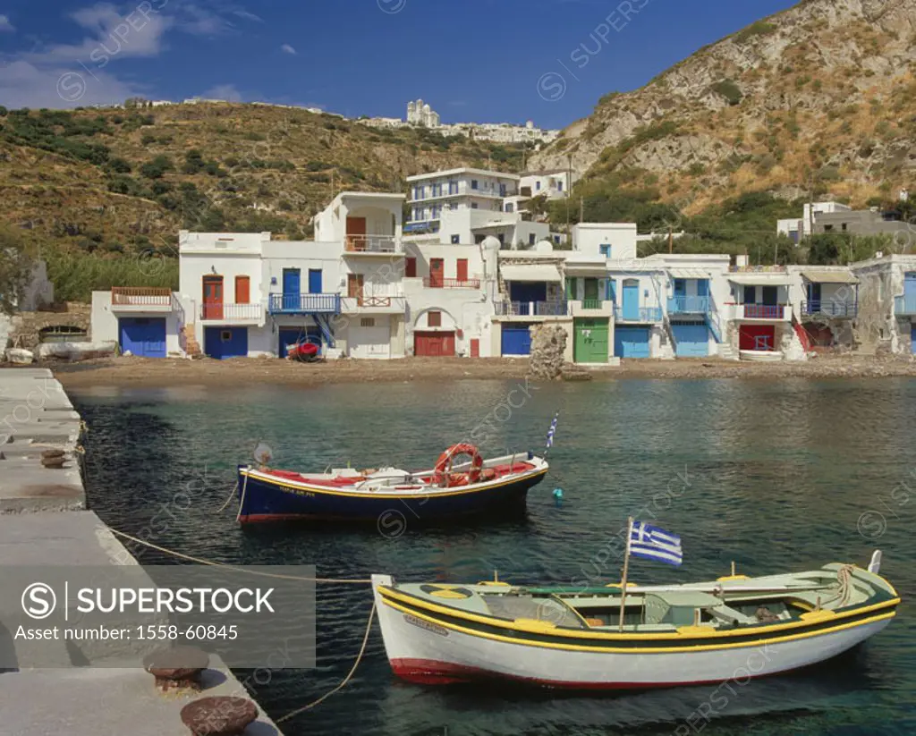 Greece, western Kykladen,  Island Milos, climate, skyline, harbor,  Boats Europe, southeast Europe, Kykladeninsel, Mediterranean island, place, place,...