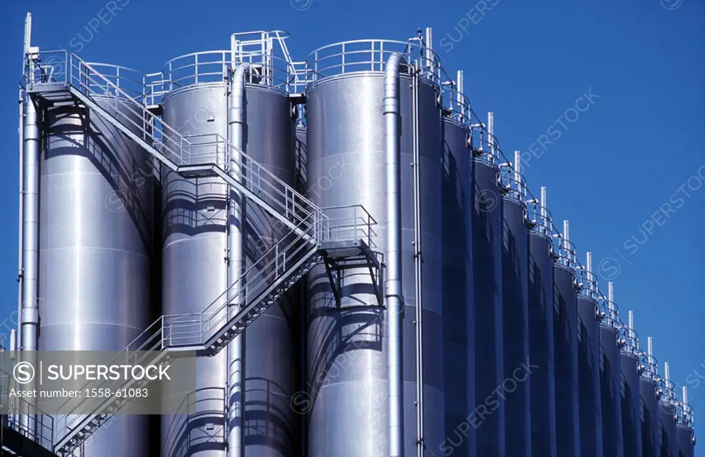 Industrial installation, camp tanks,  Outside stairway, detail,  Industry, economy, petrochemistry, refinery installation, petroleum processing, petro...