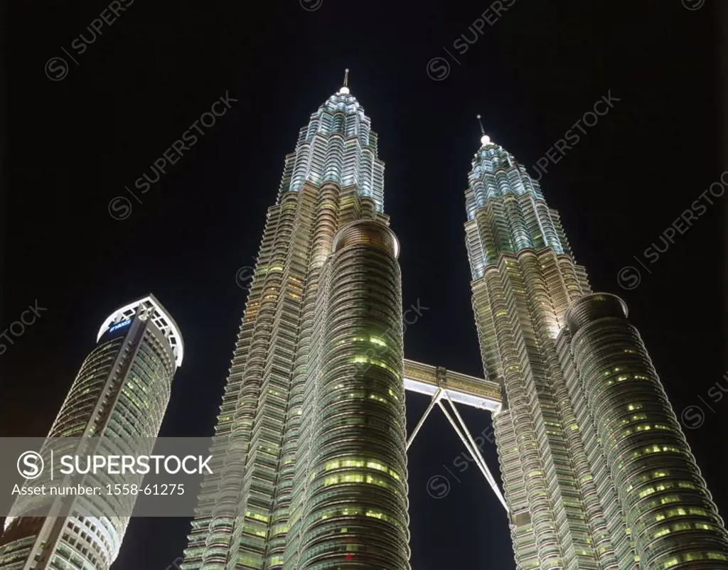 Malaysia, Kuala Lumpur, Petronas  Twin towers, illumination, evening  Asia, southeast Asia, city, capital, buildings, construction, skyscrapers, skysc...