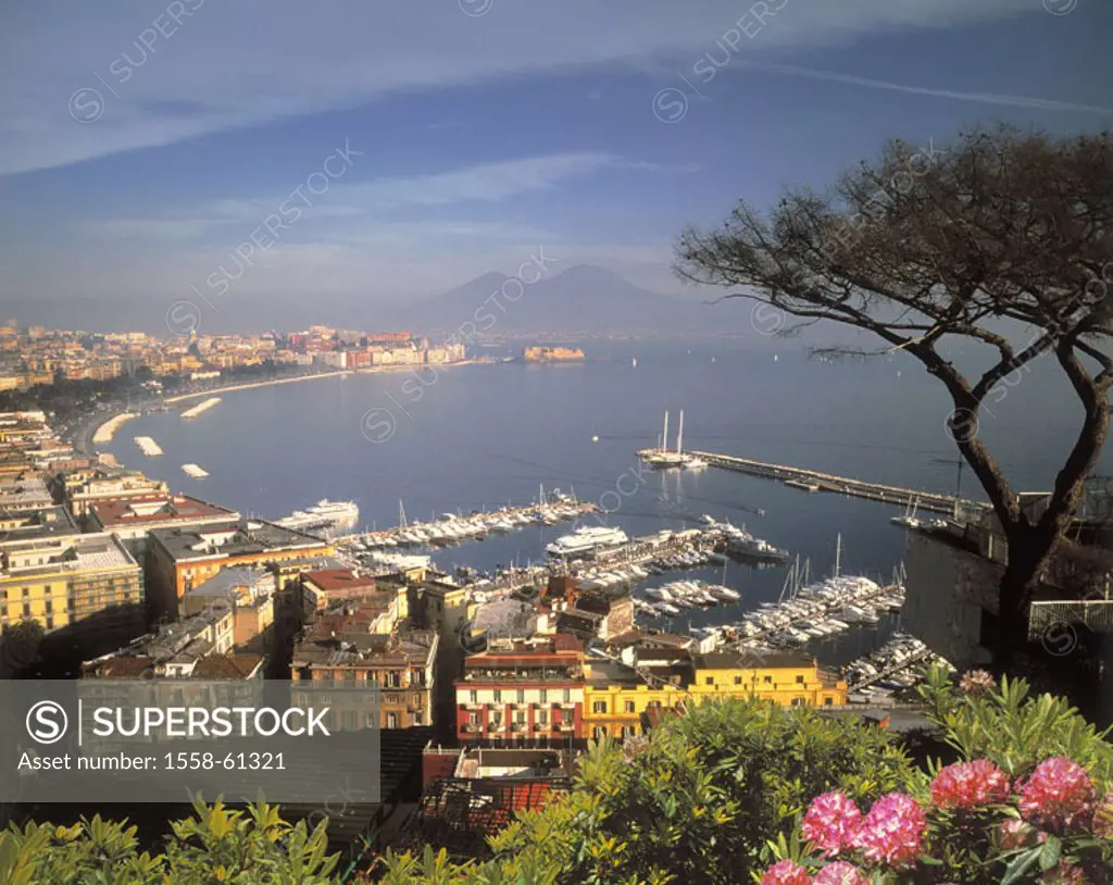 Italy, Kampanien, Naples, view at the city,  Harbor, volcano Vesuv,  Europe, Southern Europe, South Italy, Campania, Napoli, city, city, coast city, p...