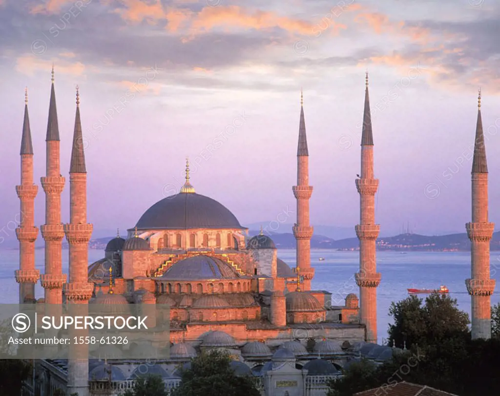 Turkey, Istanbul, Sultan-Ahmed-Moschee,  Bosporus, dusk,  Middle east, fore Orient, Near east, Ottoman empire, Sultan Ahmet Camii, blue mosque constru...