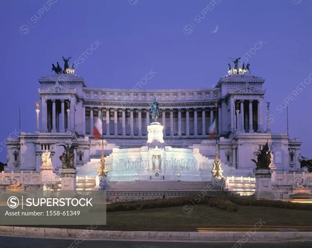 Italy, Rome, piazza Venezia,  Monument, ´Vittorio Emanuele II´,  Illumination, evening, Europe, Southern Europe, middle Italy, Latium, Roma, city, cap...