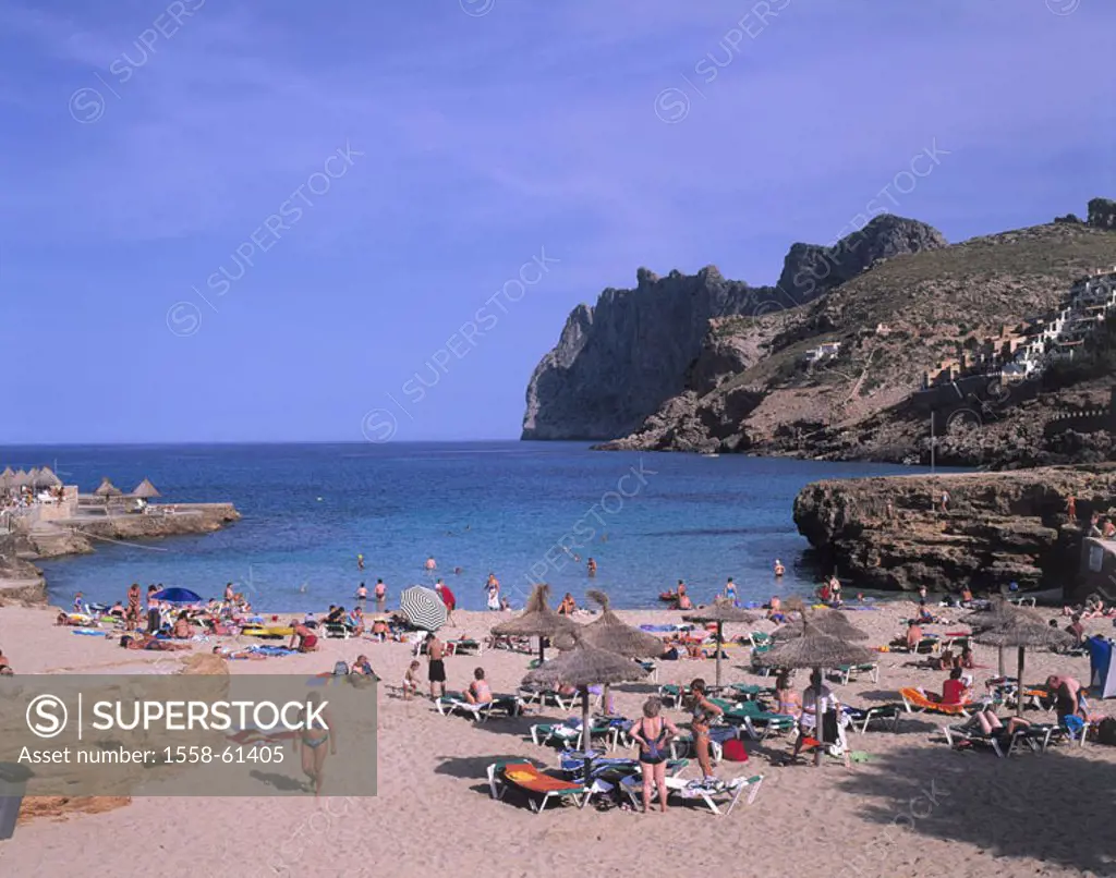 Spain, island Majorca, Cala Sant,  Vincenc, bay, beach, swimmers,  Europe, Espana, , Balearic Islands, Mediterranean island, Mediterranean, sea, bath ...