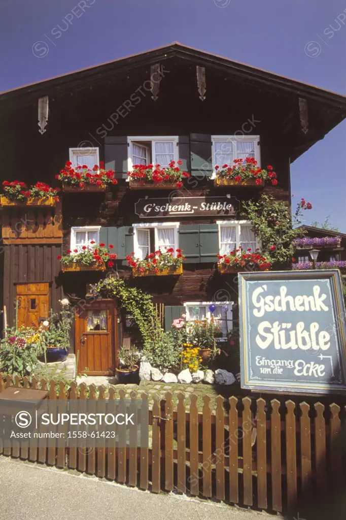 Germany, Bavaria, Oberstdorf,  framehouse, sign, G´schenk-Stüble  Europe, Central Europe, Allgaeu, OberAllgaeu, community, house, residence, old, wood...