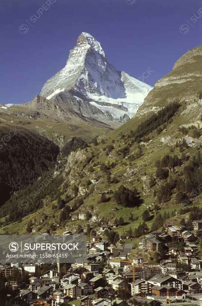 Switzerland, Walliser Alps, Zermatt,  skyline, Matterhorn,  Europe, Central Europe, canton Wallis, Mattertal, tourist center, tourism center, winter s...