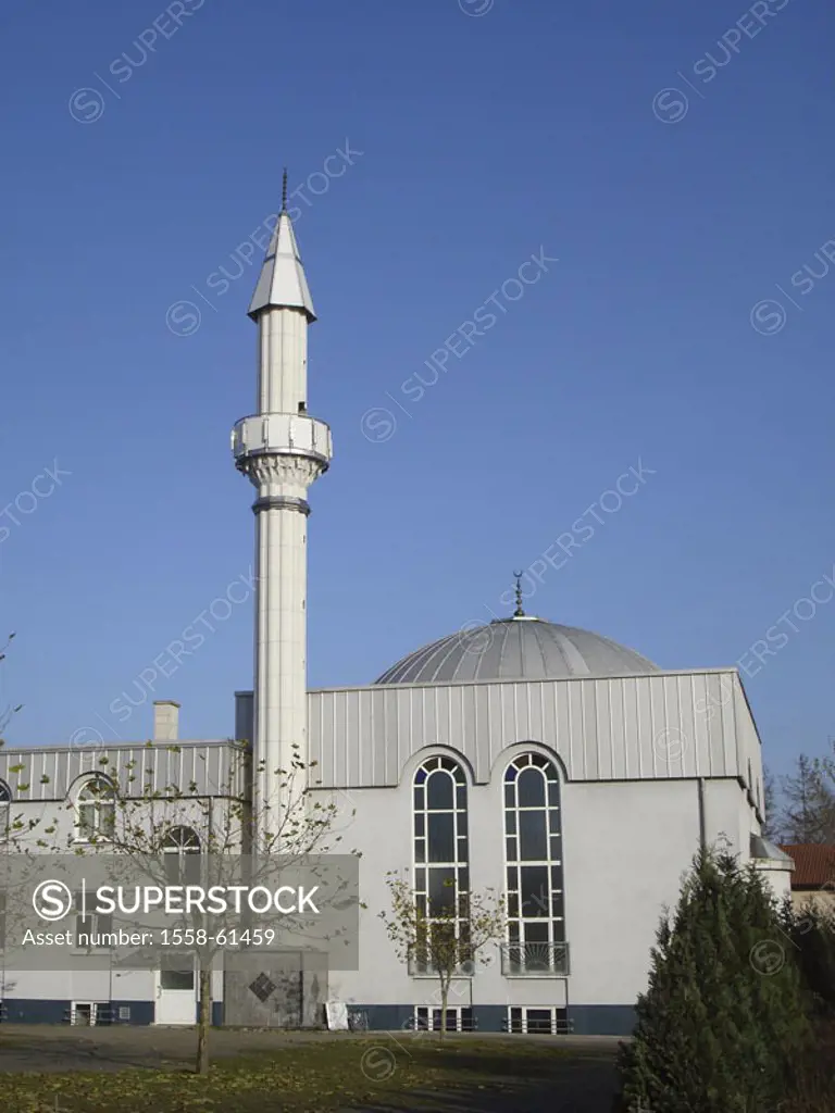Germany, Baden-Württemberg, Wiesloch, mosque, detail  Europe, industrial community, construction, buildings, minaret, domed structure, easterly, archi...