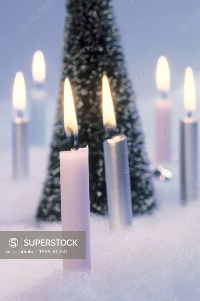 Snow, fir tree, candles, burning   Christmas decoration, Christmas time, pre-Christmas period, Advent season, christmassy, Christmas decoration, decor...