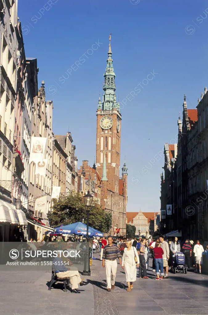 Poland, Danzig, old town, long market, Rechtstädtisches town hall,  Pedestrian zone, passer-bys, Rzeczpospolita Polska, Gdansk, port,  Häuserzeile, ro...