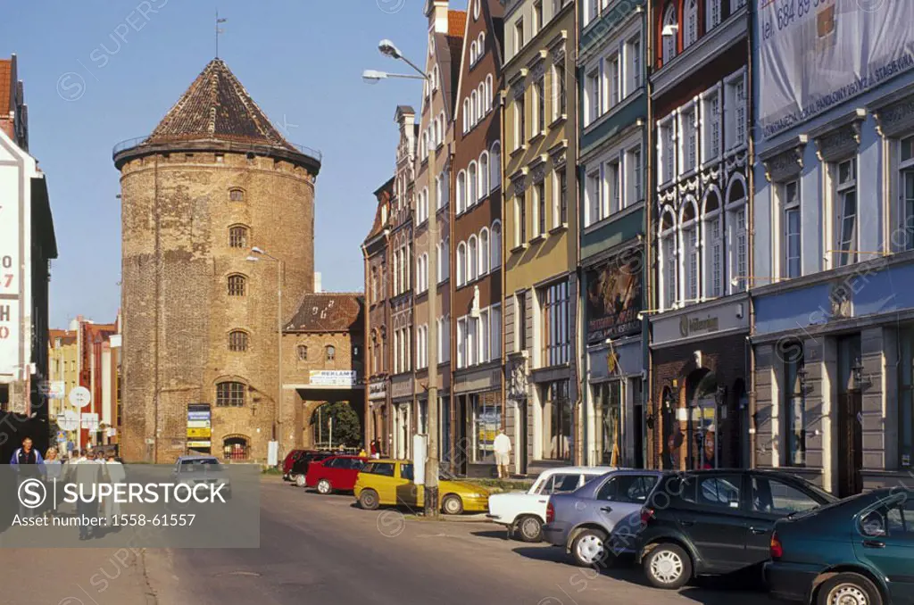 Poland, Danzig, Straßenszene,  Milk mug tower  Rzeczpospolita Polska, Gdansk, port, city port, Torgebäude, tower, 1517-19, brick tower, brick building...