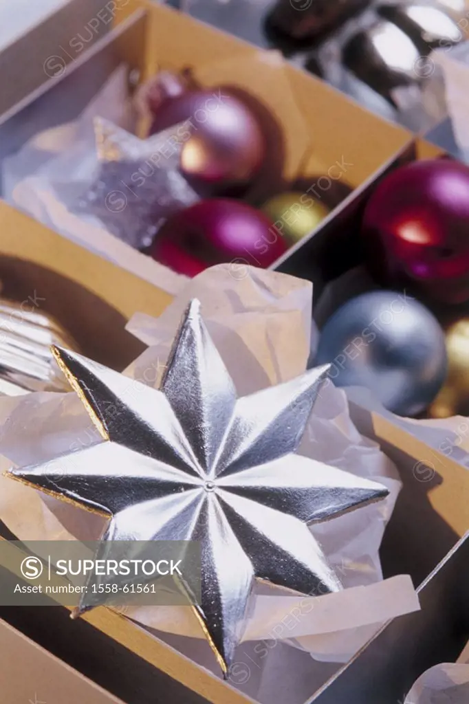 Box, Christmas tree jewelry, detail,  Star, silvery,  Series, Christmas jewelry, decoration, decoration objects, Christmas decoration, Christmas tree ...