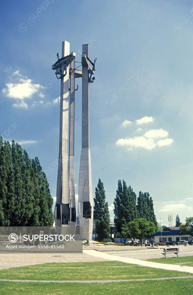 Poland, Danzig, place of the Solidarnoscik Monument of the fallen dockworkers  Rzeczpospolita Polska, Gdansk, port, place of the worker solidarity, ar...