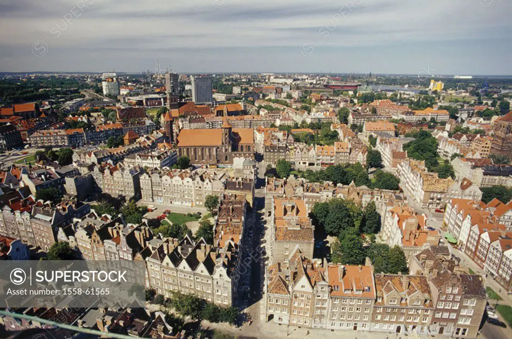 Poland, Danzig, view over the city, old town   Rzeczpospolita Polska, Gdansk, port, city, Cityscape, houses, residences, Häuserzeilen, Citizen houses,...