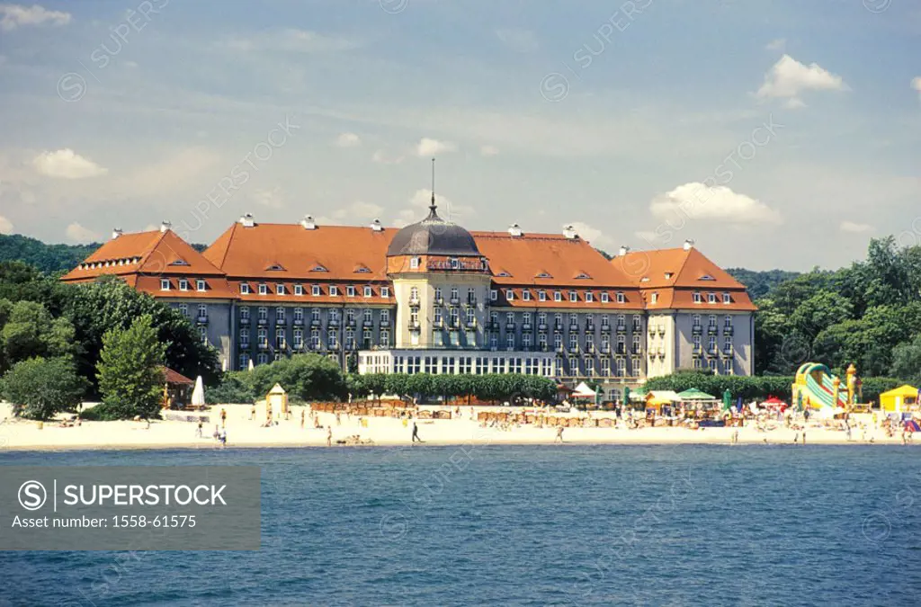 Poland, Zoppot, Grand-Hotel,  Beach  Rzeczpospolita Polska, Pomerania, Danziger bay, west side, Sopot, sea resort, spa, hotel, Grandhotel, Hotel build...