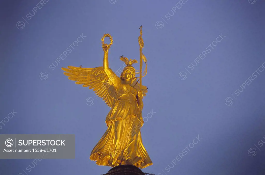 Germany, Berlin, Siegessäule,  Detail, statue, angels, golden,  Europe, Central Europe, capital, sight, column, monument, Artist Heinrich Strack, ´Gol...