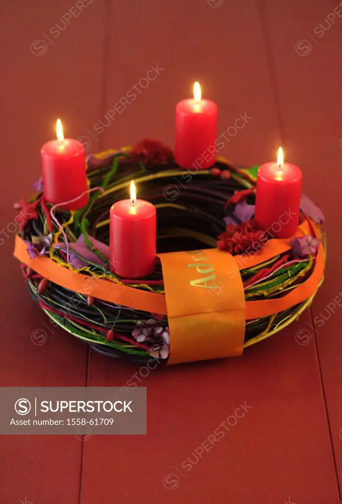 Advent wreath, candles, burning    Advent season, pre-Christmas period, christmassy, candles, Candlelight, wax candles, coziness, romanticism, Silence...