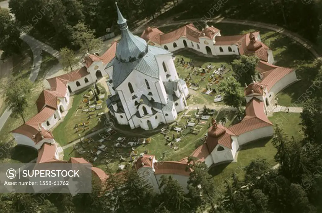 The Czech republic, Zdar of nad Sazavou, Zelena   Hora, Johannes von Nepomuk,  Pilgrimage church Czech republic, building complex, buildings, serrated...