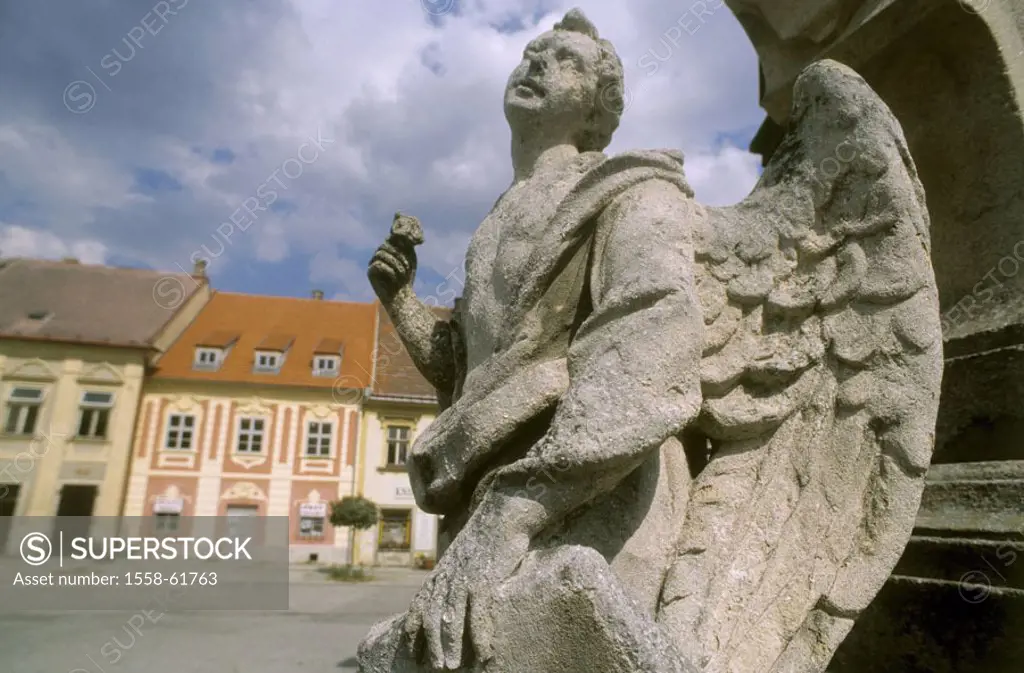 The Czech republic, Pocatky, Engelsstatue,  Detail  Czech republic, Bohemia, South Bohemia, city place, statue, angels, angel figure, baroque figure, ...