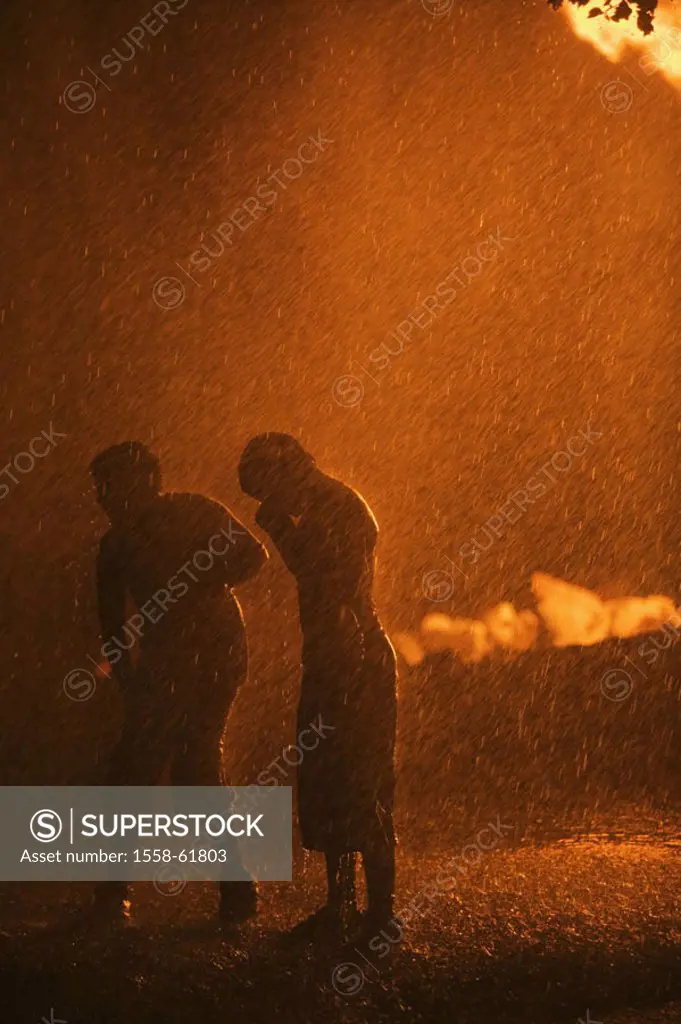 Silhouette, couple, rain, storms,  Night, light effect,  Series, pedestrians, weather, standing weather, rainy weather rain showers wetness thundersto...